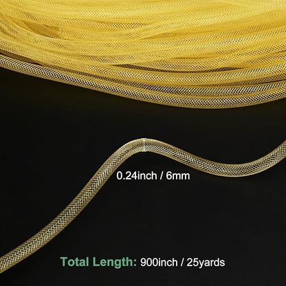 Mesh Tube Ribbon 25 Yards, 6mm Elastic Fabric Ribbons Mesh Tubing for Crafts/Gift Wrapping/Flower Bouquets/Wedding/Birthday/Holiday/Wreaths Christmas/Decoration[Ginger Yellow]