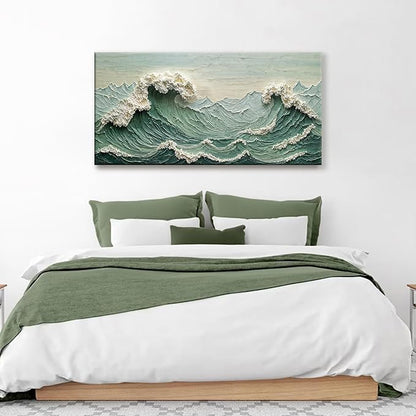 Sea Wave Abstract Wall Art Small Size Modern Green Canvas Wall Art Decor Painting Artwork Abstract Wall Decor Print Picture For Bedroom Office Home Decoration 20"X 40"
