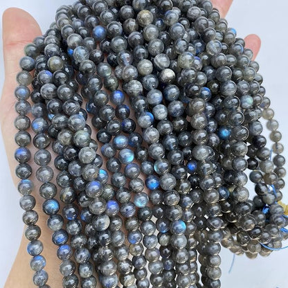 6MM 60PCS Natural Labradorite Gemstone Crystal Spacer Loose Beads for Jewelry Making DIY Bracelet 15 Inches 1 Strand A Grade