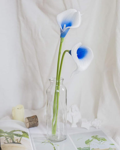 DuHouse 20Pcs Artificial Calla Lily Flower Real Touch Latex Flowers for DIY Wedding Bouquet Party Home Decor (Blue White)
