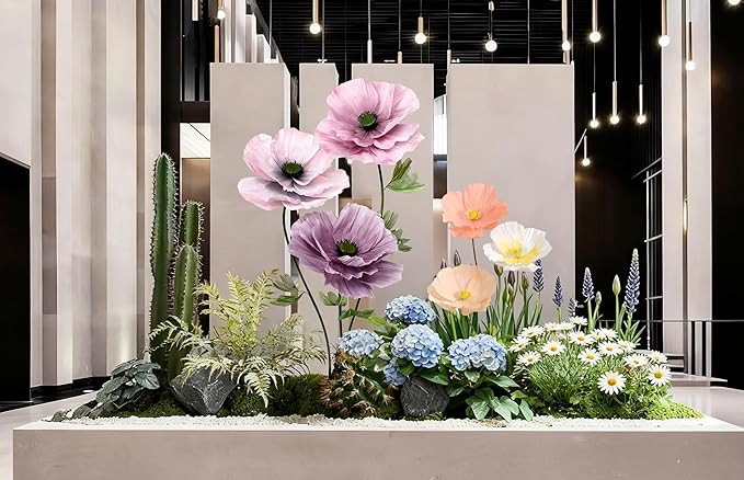 Giant Artificial Flowers 3Pack Fake Flowers for Decoration, Fabric Poppy Flower for Wedding Birthday Easter Party Mother's Day Banquet Photography Props Garden Shop Window Display Decor (Colorful)