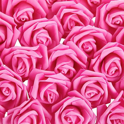 Juvale Artificial Roses - 3 in Heads, 100-Pack, Hot Pink - Faux Flowers for Vase & Wedding Decor - Centerpiece Table Decorations & Bridal Bouquet