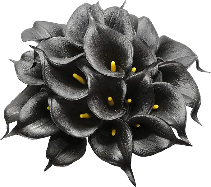DuHouse 20Pcs Artificial Calla Lily Flower Real Touch Latex Flowers for DIY Wedding Bouquet Party Home Decor (Black)