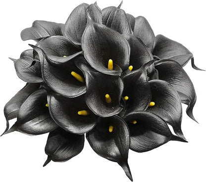 DuHouse 20Pcs Artificial Calla Lily Flower Real Touch Latex Flowers for DIY Wedding Bouquet Party Home Decor (Black)