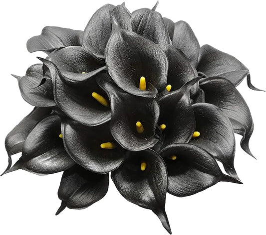 DuHouse 20Pcs Artificial Calla Lily Flower Real Touch Latex Flowers for DIY Wedding Bouquet Party Home Decor (Black)
