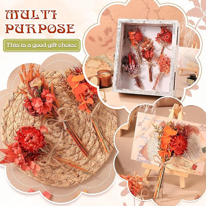 10 Pack Fall Decor Dried Flowers Bouquets Burnt Orange Flowers with Stems Natural Dried Flowers for Small Vase Fall Decorations for Home Floral Arrangement for Autumn Harvest Thanksgiving Table Decor