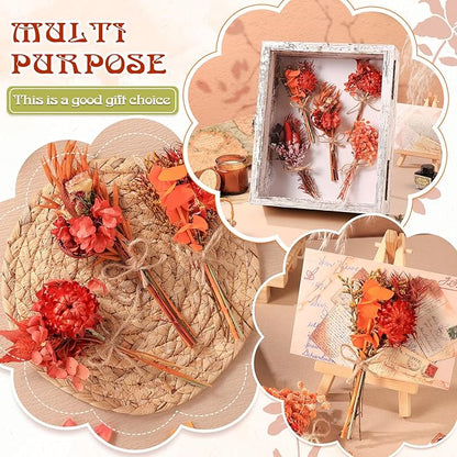 10 Pack Fall Decor Dried Flowers Bouquets Burnt Orange Flowers with Stems Natural Dried Flowers for Small Vase Fall Decorations for Home Floral Arrangement for Autumn Harvest Thanksgiving Table Decor