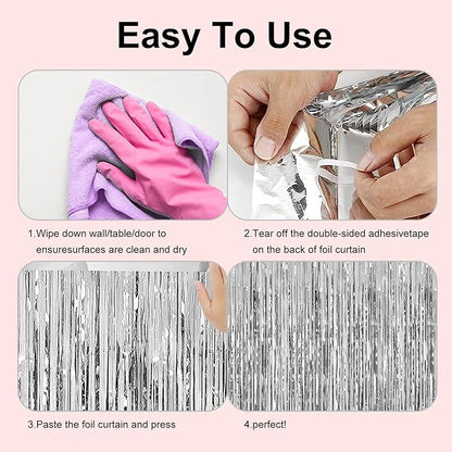 2 Pack 3.28 ft x 6.56 ft Silvery Tinsel Curtain Party Backdrop Decorations, Metallic Foil Fringe Backdrop Door for Halloween, Christmas, Birthday Graduation Wedding Party Streamers Photo Backdrop.