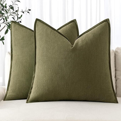 MIULEE Decorative Linen Pillow Covers 16x16 Inch Green Boho Farmhouse Neutral Couch Throw Pillows for Bed Pack of 2 Accent Outdoor Pillowcase Modern Sofa Cushion Livingroom Home Decor