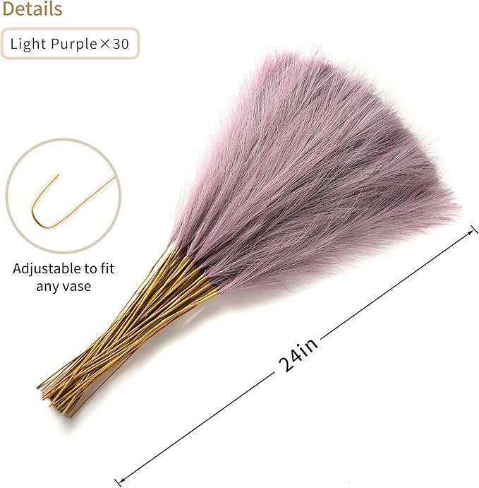 Purple Pampas Grass Decor - 30pcs 24 Inch Small Faux Pampas Grass Decor, Artificial Pompas Floral for Vase Filler, Table Centerpieces, Kitchen and House Decor (Purple)