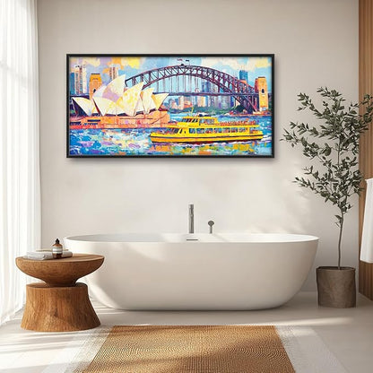 Extra Large Sydney Opera House Framed Wall Art for Living Room,Oversized Abstract Harbour Bridge Cityscape Pictures Wall Decor,Canvas Print Painting Modern Artwork Bedroom Office Bathroom 60L x 30W