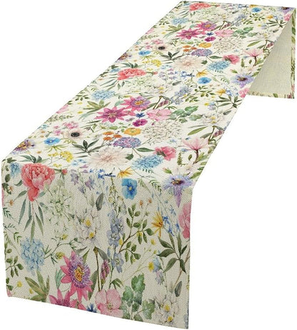 Floral Table Runner Watercolor Peony Rose Flower Kitchen Table Decoration for Indoor and Outdoor Wedding Party 13x108 Inch
