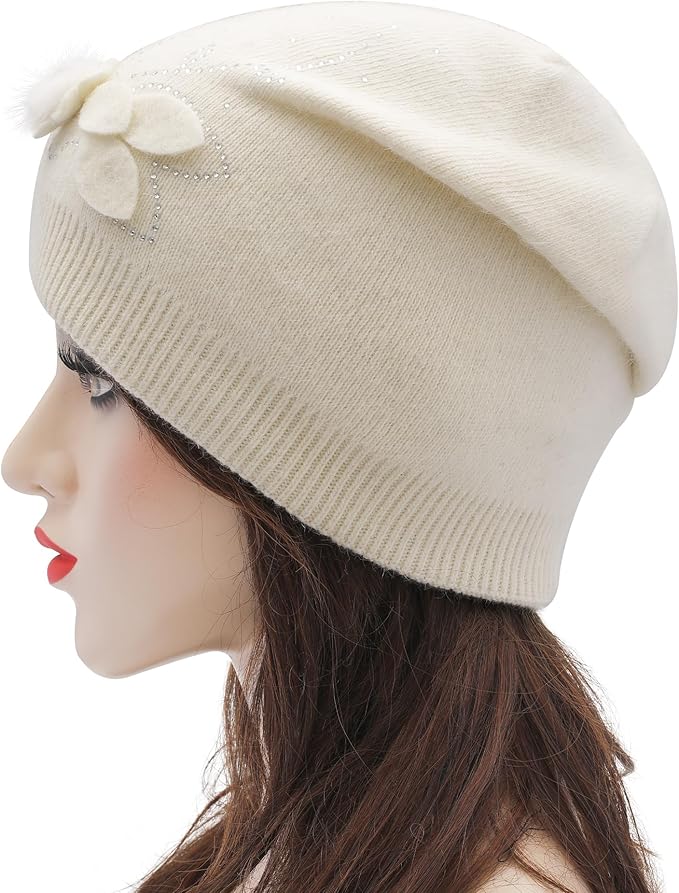 ZLYC Women Floral Slouchy Beanie Hat Double Layer Winter Knit Skull Cap