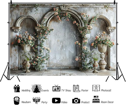 Baocicco 10x8ft Flower Castle Wall Photography Background Vintage Arch European Palace Victoria Wall Backdrop Women Themed Party Birthday Decorations Bridal Shower Ceremony Engagement Photoshoot