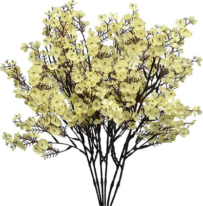 Mandy's Light Yellow Artificial Baby’s Breath European Flowers 6 Bundles Silk Gypsophila with Bendable Stems for Fall Thanksgiving & Christmas Centerpiece Wedding Decor and Table Arrangements