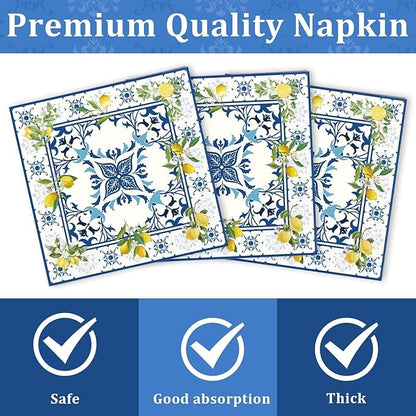 Amalfi Coast Plates and Napkins for Birthday Decorations Kit, Capri Lemon Tableware Supplies for Lemon Theme Summer Decor, Service 24 Guests