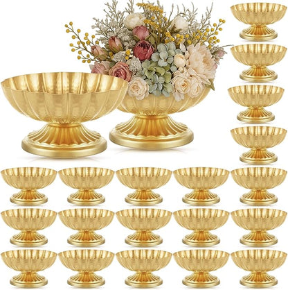 20 Pcs Metal Compote Bowl for Centerpiece Flower Holder Small Compote Vase Indoor Outdoor Flowers Fruits Plant for Christmas Wedding Home Party Decoration (Medium,Bright Gold)