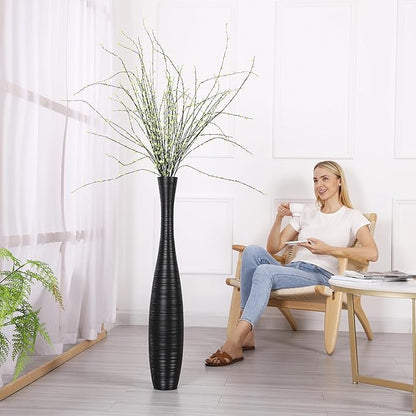 Leewadee Decorative Tall Floor Vase for Living Room Decor, 34 inches, Black, Resin