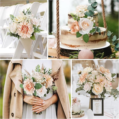 AmyHomie Nude Color Artificial Flowers Combo Silk Mix Peony Rose Fake Flowers w/Stem for DIY Wedding Bouquets Centerpieces Arrangements Table Fall Decor Party Bridal Baby Shower Home Decorations