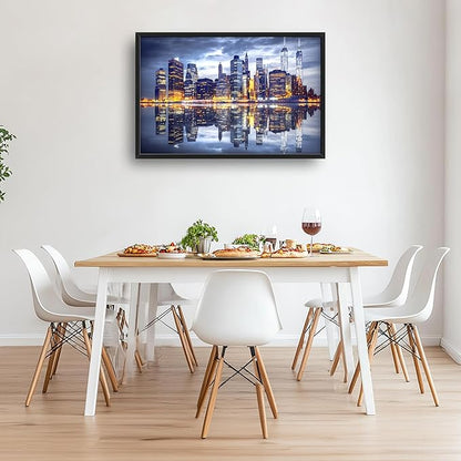 New York City Large Wall Art Framed Wall Decor for Living Room, Manhattan Skyline at Night Pictures Oversized Canvas Print Painting Modern Extra Large Framed Artwork for Bedroom Office 36"x24"