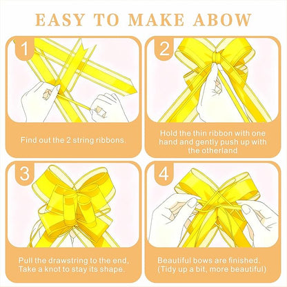 24PCS Yellow Pull Bows for Gift Wrapping, 6" Large Pre-Tied Decorative Bows for Christmas, Wedding, Birthday, Party Decors, Reusable Instant Floral Decors for Gifts, Bouquets, Baskets