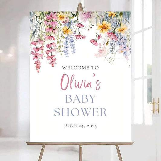 Editable Wildflower Baby Shower Welcome Sign, Personalized Boho Floral Baby Shower Sign, Spring Flowers Theme, Elegant Flower Decorations, Custom Name Signage for Boy or Girl #21