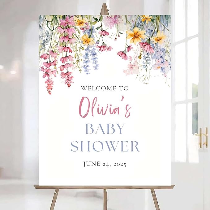 Editable Wildflower Baby Shower Welcome Sign, Personalized Boho Floral Baby Shower Sign, Spring Flowers Theme, Elegant Flower Decorations, Custom Name Signage for Boy or Girl #21