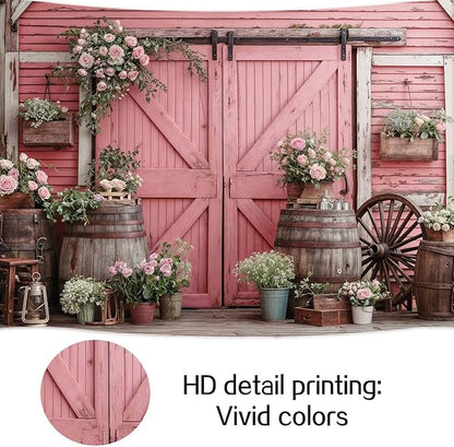 12x10ft Country Wedding Pink Photography Backdrop Rustic Wooden Door Photography Backdrop Farmhouse Flower Western Girl Birthday Baby Shower Wedding Bridal Party Banner Photo Booth Props Background