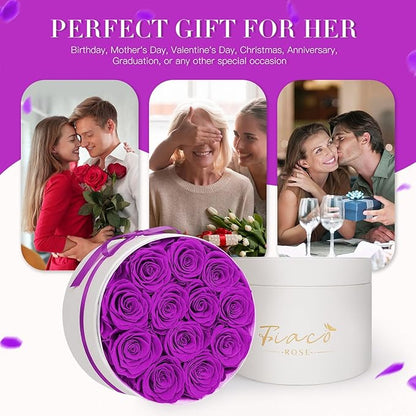 FIACO Gifts for Women Preserved Flowers in a Box-12 Forever Real Rose Flowers for Delivery Prime Birthday Gifts for Mom Grandma Wife Girlfriend Sister Fresh Flowers Eternal Rose Purple