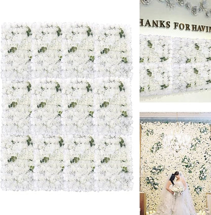 LOYALHEARTDY 12 Pack Artificial Flower Wall Panels 24" x 16" Wall Backdrop Faux Hydrangea and Rose Flower Backdrop Panels for Decor Wedding Party Event Decoration
