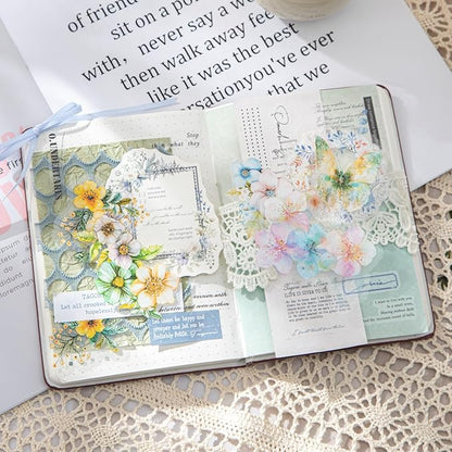 Floral PET Sticker Set, 60PCS Transparent Butterfly, Lace, and Flower Stickers for Scrapbooking, Journaling, Planners and DIY Crafts
