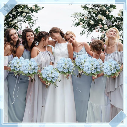 8 Bundles Artificial Peonies Flowers Boho Faux Flowers Arrangements Artificial Centerpiece Spring Bouquet Floral Wedding Decoration for Vase(Blue)