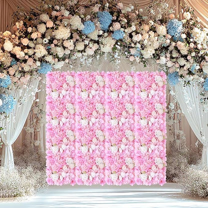 Artificial Silk Flower Wall Panel Pink Decorative Floral Background Silk Rose Mat for Wedding Party Backdrop Wall Decor Shop Photo Backdrop Floral Wall Arrangement 15 * 15in 12Pcs