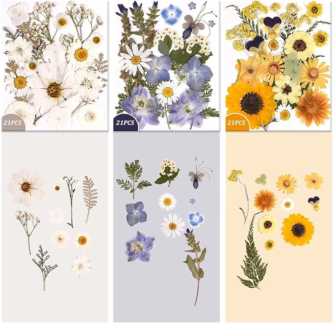 9 Packs of 200 Pressed Dried Flowers and Leaves Real Natural Dried Flowers with Tweezers for DIY Crafts, Resin Jewelry, Card Making, Soap, Candles, Nail Art, and Scrapbooking (9 Colors)