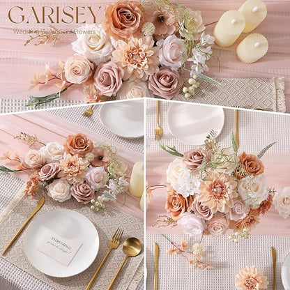 Artificial Flowers Combo, Mix Silk Flowers Roses, Peonies, Dahlias with Stems for DIY Wedding Bridal Bouquet, Baby Shower, Table Centerpieces, Home Decor, Fake Floral Arrangements-Boho Nude