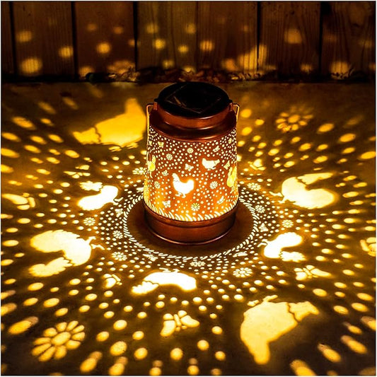 Christmas Gifts for Women Chicken Solar Lanterns Outdoor Waterproof Hanging Solar Lights Chicken Gifts for Women Men Metal Decorative LED Lanterns for Garden Decor,Yard,Patio,Lawn,Pathway,Landscape