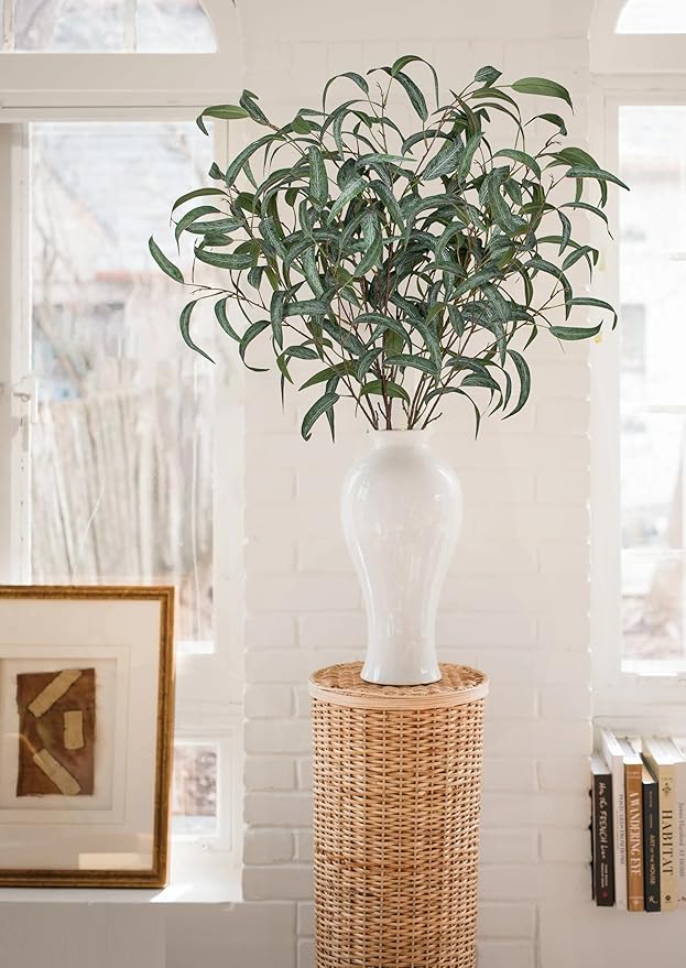 Faux Eucalyptus Stems - 34' Long Fake Salix Leaves 6 Pcs Artificial Greenery Stems for DIY Bouquet Arrangements, Centerpieces, Shower Decorations
