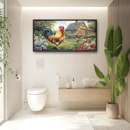 Farmhouse Chicken Large Decor Framed Wall Art Country Rooster Pictures for Living Room, Oversized Canvas Print Painting Modern Extra Large Framed Artwork for Bedroom Office Home Decor 60"x30"