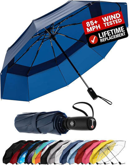 REPEL Windproof Travel Umbrella - Compact & Withstands Winds up to 85MPH , Strongest Premium Auto Folding Umbrella for Rain and Sun - Durable, Light & Portable for Women & Men , Fits Backpack & Cars