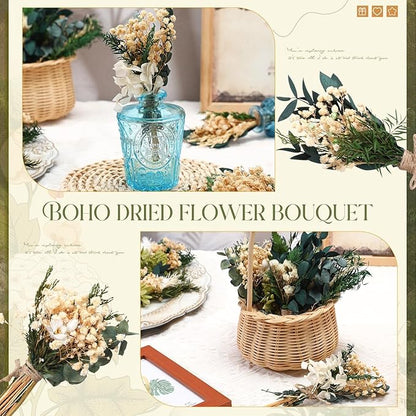 Layhit 24 Pcs Boho Dried Flower Bouquet Mini Wedding Handmade Dry Flowers Decor for Vase Crafts DIY Photo Boutonniere for Men Floral Plant for Bridesmaid Gift Birthday Decor(Greenery)
