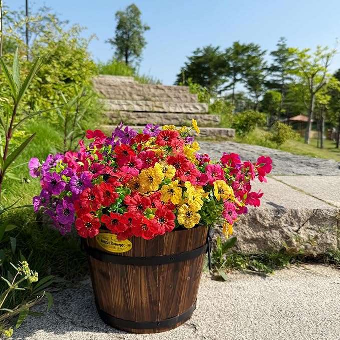 12 Bundles Artificial Flowers for Outdoor,4 Color No Fade UV Resistant Fake Flowers,Faux Plants for Outside Hanging Planters,Artificial Plants for Indoor Porch Garden Home Wedding Decor