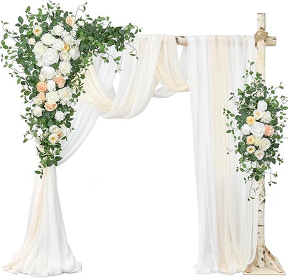 Ting's time Wedding Arch Flowers Kit (Set of 5)-2 Pcs Hanging Flower Arrangement 3 Pcs Chiffon Drapes for Wedding Ceremony Arbor and Reception(Champagne&White)