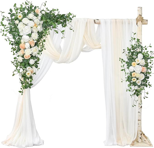Ting's time Wedding Arch Flowers Kit (Set of 5)-2 Pcs Hanging Flower Arrangement 3 Pcs Chiffon Drapes for Wedding Ceremony Arbor and Reception(Champagne&White)