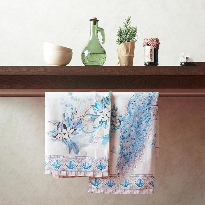 Maison d' Hermine Placemat 100% Combed Cotton Premium Cloth Placemats 13"x19" Washable Place Mats, Home, Kitchen, Dining, Cocktail Parties & Camping - Peacock Utopia (Set of 4)