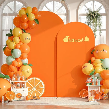 Orange Arch Backdrop Covers - 7.2FT, 6FT Spandex Fitted Wedding Arch Stand Covers Round Top Chiara Stretchy Arch Backdrop Cover for Thanksgiving Wedding Birthday Party Decoration