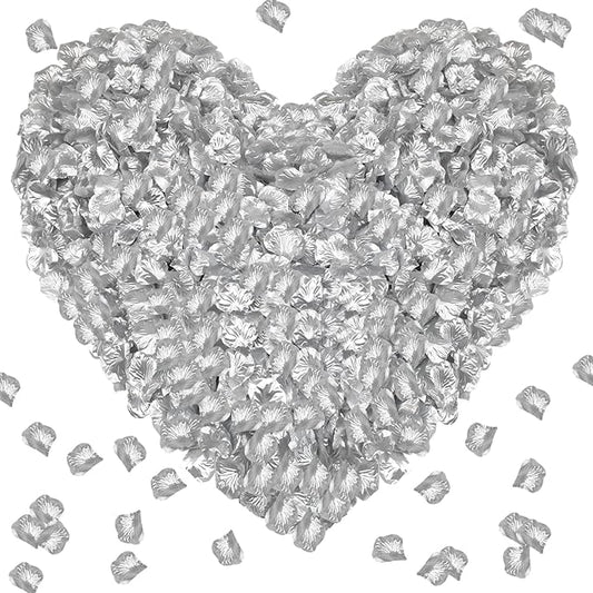 1000Pieces Rose Petals, Artificial Flower Petals Fake Rose Petals for Romantic Night,Wedding,Proposal Anniversary Flower Decorations (Silver)
