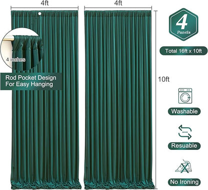 Hunter Green Backdrop Curtain-Wrinkle-Free Polyester Fabric Green Photography Curtains for Wedding Party Photo Background Decorations- 16 X10FT (Hunter Green)