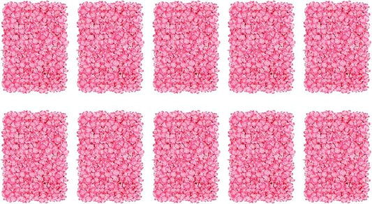 3D Flower Wall Panel, 10pcs Pink Artificial Floral Wall Backdrop, Realistic Silk Flower Backplanes, Roll Up Fake Flower Background for Valentines Wedding Party Photo Arrangement Decor