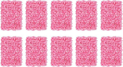 Flower Wall Panels, 10Pcs Artificial Flower Wall 3D Flower Wall Backdrop Pink Silk Rose Floral Decorative Faux Flower Wall Background for Wedding Home (Pink,15.7 * 23.6 in)