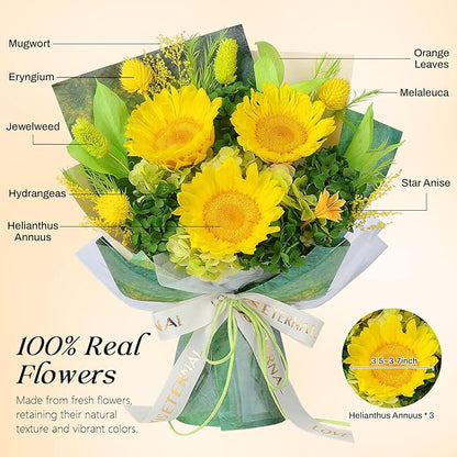 Preserved Sunflower Bouquet - Forever Flowers for Delivery, Long-Lasting Flower with Gift Box, Eternal flowers Bouquet for Mothers, Mom, Wife Anniversary Birthday Gifts for Women and Her